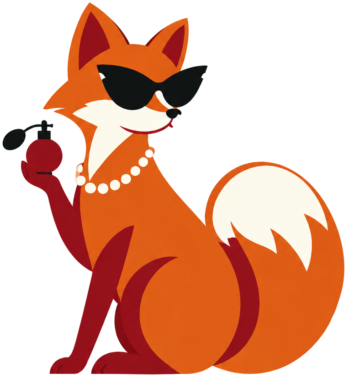 Zorro de Foxy Essence con gafas y un frasco de perfume